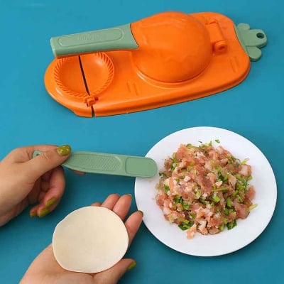 Picture of 2 in 1 Magic Dumpling Maker Premium Quality Pitha Maker Momo Maker Diy Kit Wrapper Presser Mini Size Manual Labor Machine Dough Pressing Tools Kitchen Pastry Baking Gadgets - Multicolor
