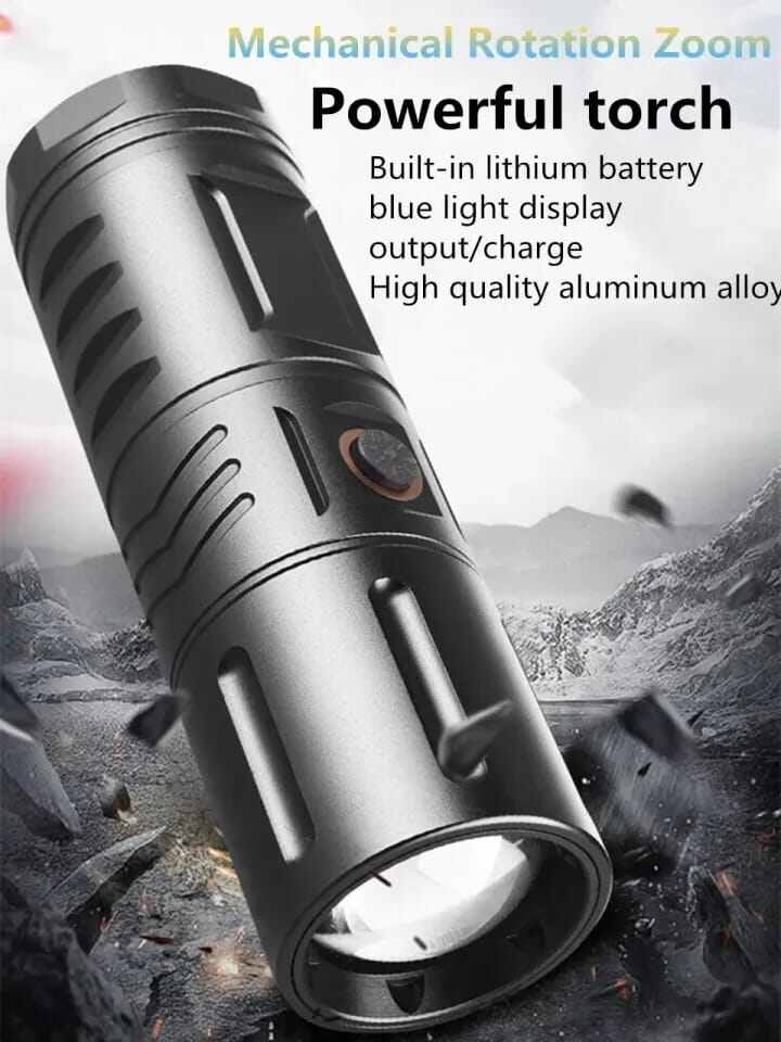 Picture of High Powered T40 LED Flashlight Multi - Purpose Zoomable Strong Light USB Rechargeable Ultra - Bright Torch High Power 2000mAh USB Rechargeable, Built - in 18650 Batteries for Outdoor, Camping & Emergency Use Flashlight - Black