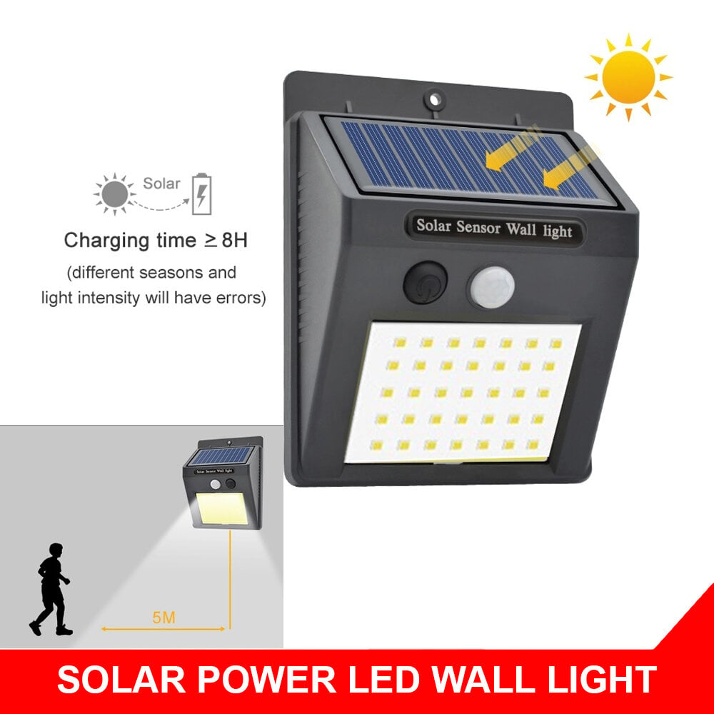 Picture of Solar Power 30 Led Pir Motion Sensor Wall Light Automatic Light For Outdoor or Camp Site Light Waterproof Outdoor Path Yard Garden Security Lamp 18650 Battery Powered - Black