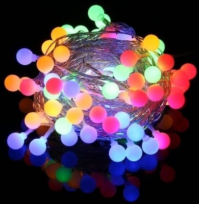 Picture of Warm White snow Ball Fairy Lights, Waterproof Decorative Fairy Lights 28 pieces set - fairy lights for room decoration Weeding Festival Party LED Color Changing Fairy Light Ball Shaped Party, Holiday lights BirthDay, Eid, Puja, Christmases - Multicolor