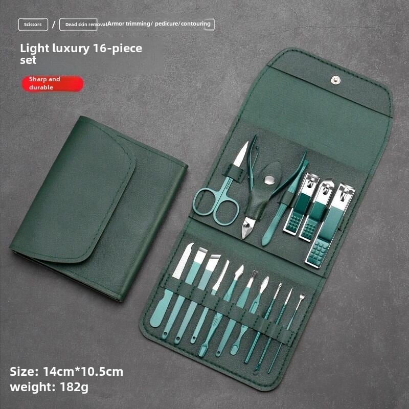 Picture of 16 PCS Stainless Steel Portable Nail Clipper Set Pedicure Tools, Stainless Steel Nail Cutter Kit for men and women, with Leather Bag, Travel Grooming Kit for Facial, Cuticle and Nail Care Professional Pedicure Kit Beauty Manicure Set - Multicolor
