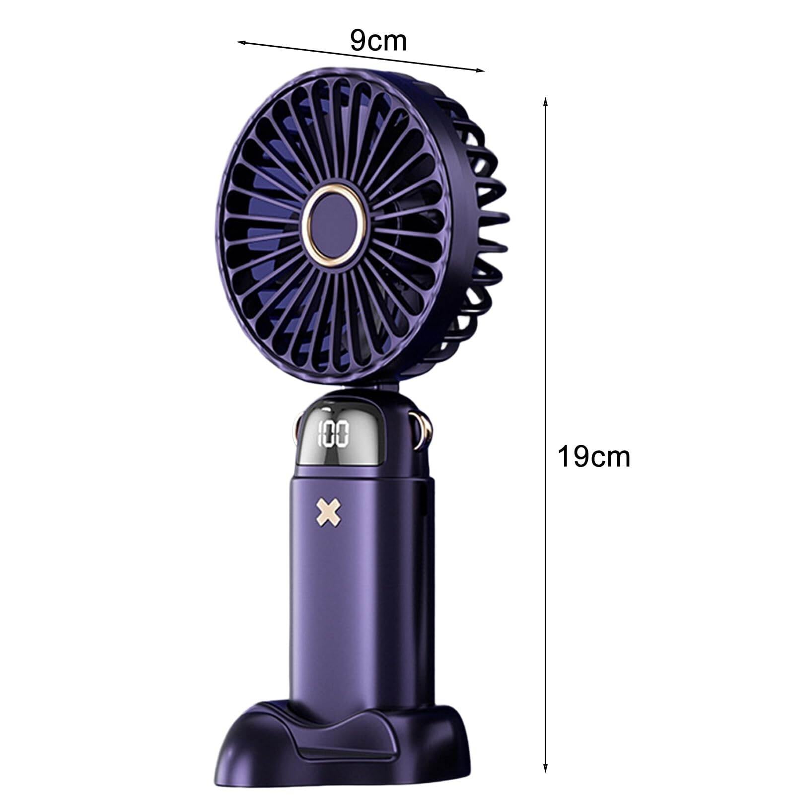 Picture of Portable Handheld Personal Rechargeable Fan LED Digital Display 5 Speed 90°Adjustable 4000mAh Rechargeable Fan 9 - 16 Hour, 5 Speed Wind Mini Aromatherapy Fan for Room Table Outdoor Traval (Night Green) with Phone Stand - Multicolor