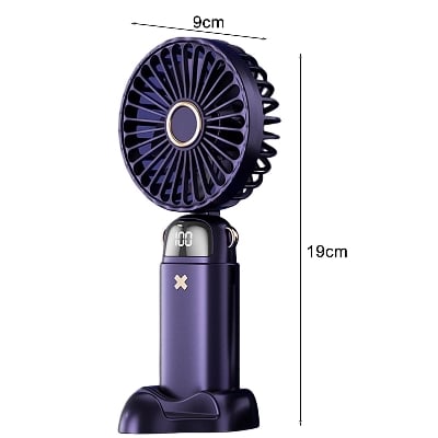 Picture of Portable Handheld Personal Rechargeable Fan LED Digital Display 5 Speed 90°Adjustable 4000mAh Rechargeable Fan 9 - 16 Hour, 5 Speed Wind Mini Aromatherapy Fan for Room Table Outdoor Traval (Night Green) with Phone Stand - Multicolor