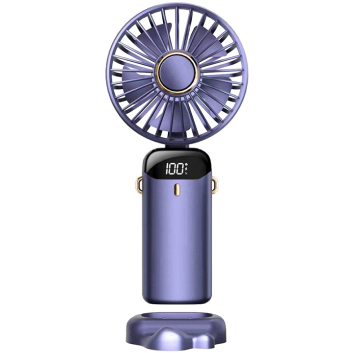 Picture of Portable Handheld Personal Rechargeable Fan LED Digital Display 5 Speed 90°Adjustable 4000mAh Rechargeable Fan 9 - 16 Hour, 5 Speed Wind Mini Aromatherapy Fan for Room Table Outdoor Traval (Night Green) with Phone Stand - Multicolor