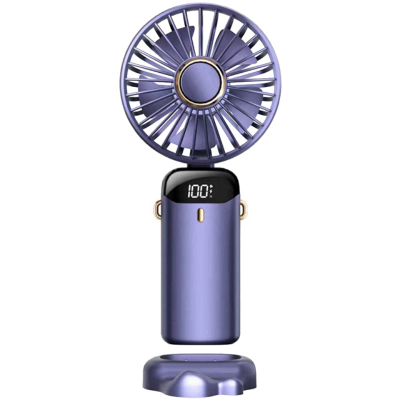 Picture of Portable Handheld Personal Rechargeable Fan LED Digital Display 5 Speed 90°Adjustable 4000mAh Rechargeable Fan 9 - 16 Hour, 5 Speed Wind Mini Aromatherapy Fan for Room Table Outdoor Traval (Night Green) with Phone Stand - Multicolor