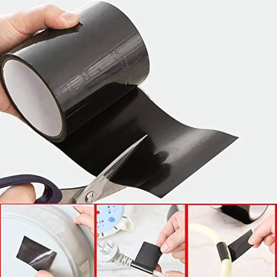 Picture of HA Fast Tape Strong Rubberized Waterproof Tape Super Strong Leaking Water Flex Tape Pipe Repair Strong Waterproof Glue Water - Resistant Belt - 4 Inches*5Feet - Black