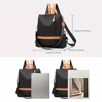 Picture of Women Large Capacity Outdoor Tote Bag ( Orrange/ black) Modern Fashion Women Nylon Zipper Backpack Multi - pocket Large Capacity School Bag Size Can Easily Accommodate Books Lunch Box Bag Casual Shoulder Bags for Teenagers Girls - Black