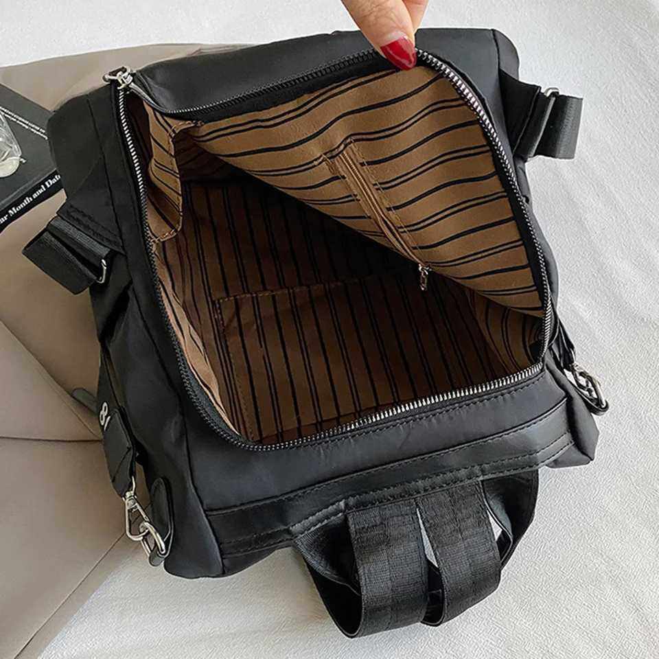 Picture of Women Large Capacity Outdoor Tote Bag ( black ) Modern Fashion Women Nylon Zipper Backpack Multi - pocket Large Capacity School Bag Size Can Easily Accommodate Books Lunch Box Bag Casual Shoulder Bags for Teenagers Girls - Black
