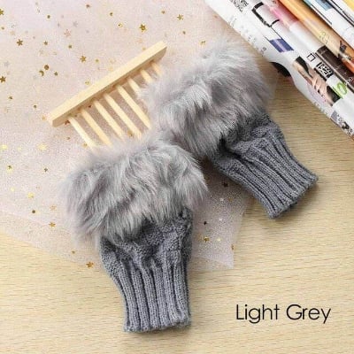 Picture of 1Pair Fashion Women Faux Rabbit Fur Hand Wrist Crochet Knitted Fingerless Gloves Knitting - Multicolor