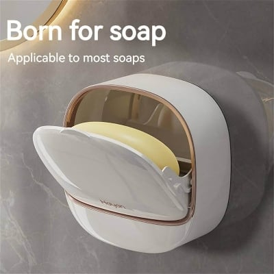 Picture of New Soap Holder With Lid Drain Soap Box Punch - Free Flip - Top Soap Dish Creative Waterproof Storage Rack Bathroom Accessories Punch Unique Model - Multicolor