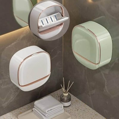 Picture of New Soap Holder With Lid Drain Soap Box Punch - Free Flip - Top Soap Dish Creative Waterproof Storage Rack Bathroom Accessories Punch Unique Model - Multicolor