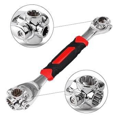 Picture of 48 in 1 Double Head Torque Socket Wrench Spanner 360 Degree Rotation Universal Wrench Handy Adjustable Tool Multi - Function Socket Spanner - Red