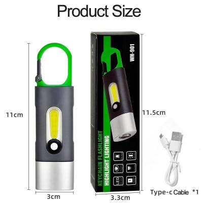 Picture of Multifunctional Portable Mini COB LED Flashlight XSP - 836 Work Light USB Rechargeable Work Light Camping Fishing Lantern Waterproof Zoom Torch KeyChain Lamp - Black