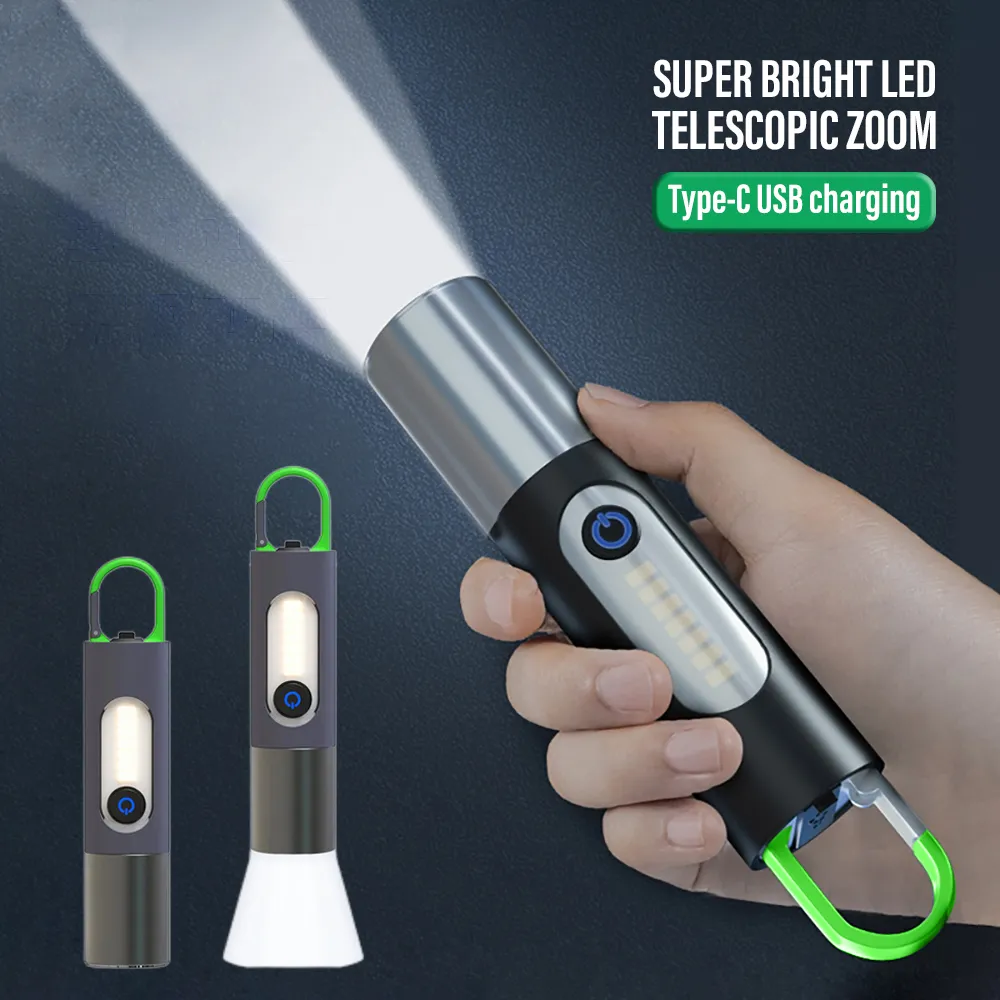 Picture of Multifunctional Portable Mini COB LED Flashlight XSP - 836 Work Light USB Rechargeable Work Light Camping Fishing Lantern Waterproof Zoom Torch KeyChain Lamp - Black