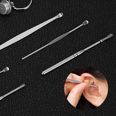 Picture of 6 Pcs Ear Pick Set Portable Ear Cleaner Set Stainless Steel with Leather Case