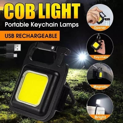 Picture of Universal Multifunctional Mini LED Keychain Flashlights Portable COB Work Light USB Charging Camping Lamp Outdoor Torch Fishing Lantern - Black