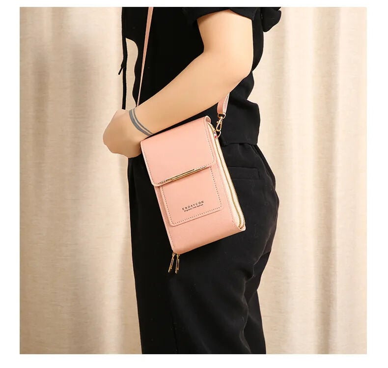 Picture of Women Bags Soft Leather Wallets Touch Screen ( pink color ) Women's Slant Mini Bag, Mobile Phone Bag, Fashion Mom Money Bag One - Shoulder Crossbody Bag is fashionable and versatile Purse Ladies Handbags Solid Color Casual Outdoor Daisy Canvas - Pink