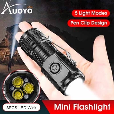 Picture of Mini Metal Super Power Flashlight/ Three - Eyed Monster Rechargeable Torch Mini Tactical Flashlight L - S60 Suitable for Power Outages, Emergencies, Camping, Hiking, and Outdoor Use 82mm Portable Small Flashlight, 5 Modes Ultra - Bright Waterproof Flashlight - Black
