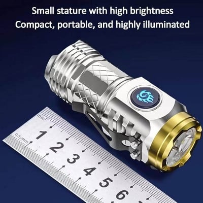 Picture of Mini Metal Super Power Flashlight/ Three - Eyed Monster Rechargeable Torch Mini Tactical Flashlight L - S60 Suitable for Power Outages, Emergencies, Camping, Hiking, and Outdoor Use 82mm Portable Small Flashlight, 5 Modes Ultra - Bright Waterproof Flashlight - Black