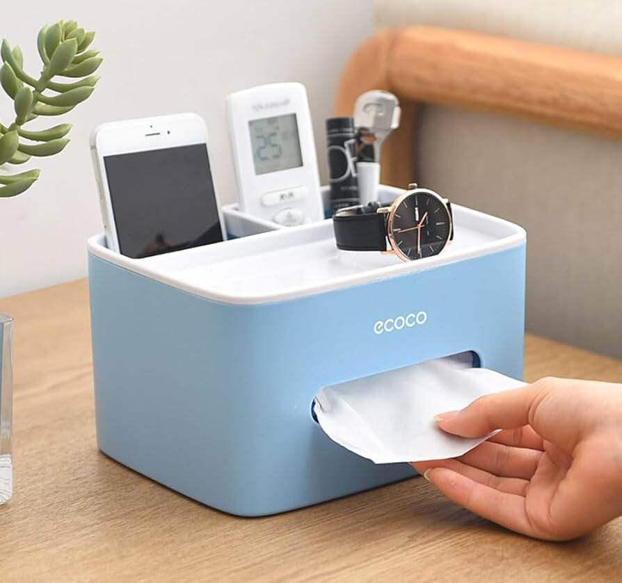 Picture of Multifunctional Tissue Box Cover & Tools Holder Style Tissue Box Holder Plastic Household Napkin Storage Box Practical Desk Organizer Office - Xaey - Multicolor