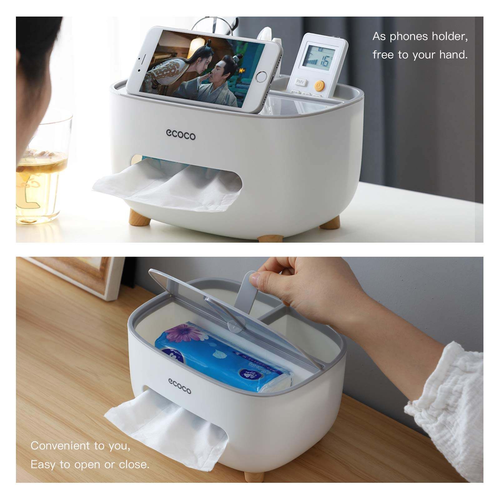 Picture of Multifunctional Tissue Box Cover & Tools Holder Style Tissue Box Holder Plastic Household Napkin Storage Box Practical Desk Organizer Office - Xaey - Multicolor