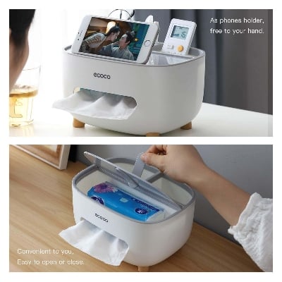 Picture of Multifunctional Tissue Box Cover & Tools Holder Style Tissue Box Holder Plastic Household Napkin Storage Box Practical Desk Organizer Office - Xaey - Multicolor