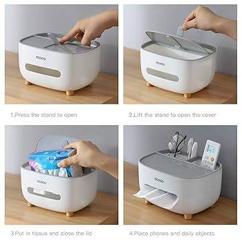 Picture of Multifunctional Tissue Box Cover & Tools Holder Style Tissue Box Holder Plastic Household Napkin Storage Box Practical Desk Organizer Office - Xaey - Multicolor