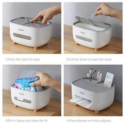 Picture of Multifunctional Tissue Box Cover & Tools Holder Style Tissue Box Holder Plastic Household Napkin Storage Box Practical Desk Organizer Office - Xaey - Multicolor