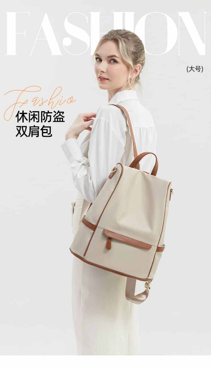 Picture of New Design Women Backpack Nylon Waterproof Anti - Theft Travel Bagpack(Apricot) Modern Fashion Women Nylon Zipper Backpack Multi - pocket Large Capacity School Bag Size Can Easily Accommodate Books Lunch Box Bag Casual Shoulder Bags for Teenagers Girls