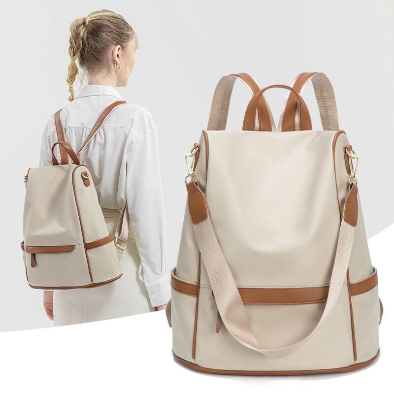 Picture of New Design Women Backpack Nylon Waterproof Anti - Theft Travel Bagpack(Apricot) Modern Fashion Women Nylon Zipper Backpack Multi - pocket Large Capacity School Bag Size Can Easily Accommodate Books Lunch Box Bag Casual Shoulder Bags for Teenagers Girls