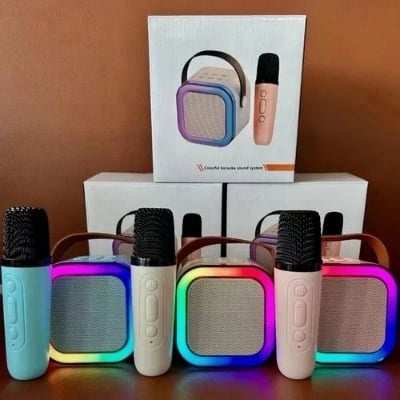 Picture of New K - 12 Home Portable RGB Multi - function Karaoke Machine Family Singing Loudspeaker Wireless Bluetooth 5.3 PA Speaker 1 Pcs Single Microphone - Multicolor