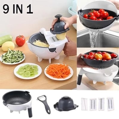 Picture of New 9 in 1 Multifunction Large Capacity Magic Rotate Vegetables Chopper Cutter with Drain Basket Veggie Shredder Grater Portable Slicer Kitchen Tool with 8 Dicing Blades by FlashBuy Deals