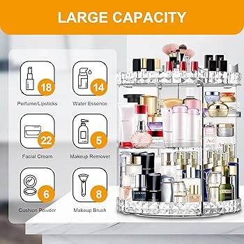 Picture of 360° Rotating Makeup Organizer Cosmetics Organizer Diamond Rotatable Cosmetics Storage Box Storage Tray Holder for Desktop Bathroom Bedroom Pink - Multicolor