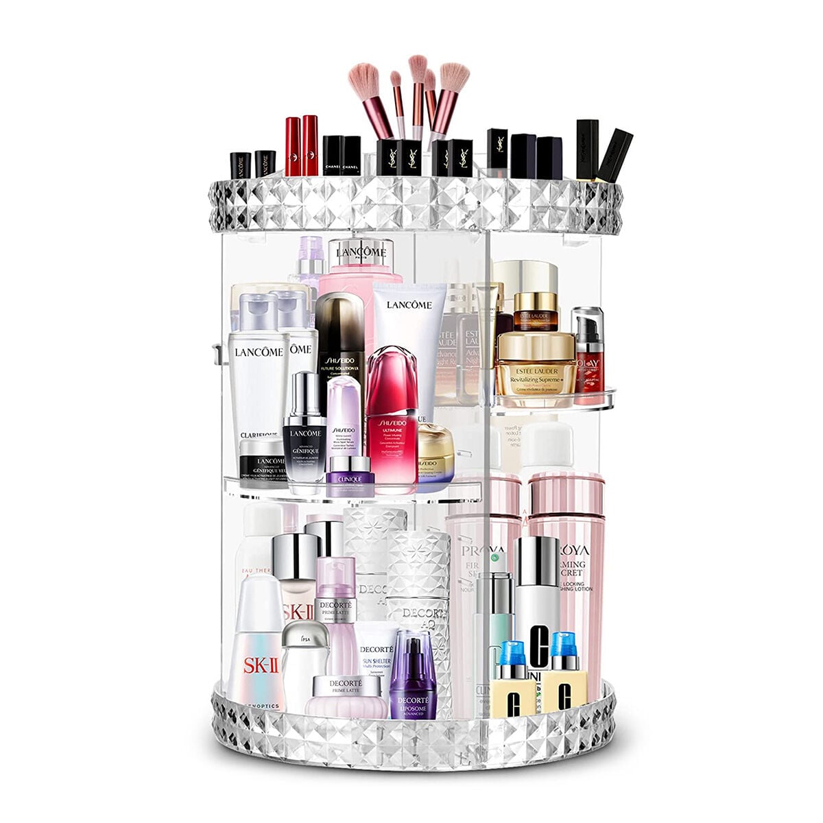 Picture of 360° Rotating Makeup Organizer Cosmetics Organizer Diamond Rotatable Cosmetics Storage Box Storage Tray Holder for Desktop Bathroom Bedroom Pink - Multicolor