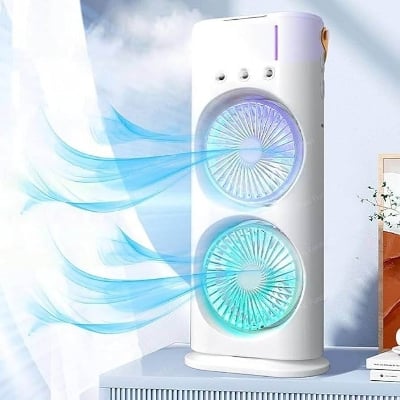 Picture of Double ended rechargeable air cooler & mist spray fan with Remote Control, Portable Air Cooler with LED Light Air Humidifier portable mini air conditioner for home, office & outdoor use rechargeable mini desktop cooler - Multicolor