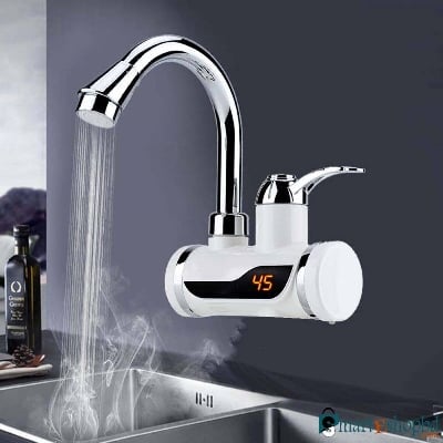 Picture of Electric Instant Thankless Digital Electric Hot Water Tap for any wall Mount with led Display with hand shower Faucet, Digital Bathroom Heater - Silver