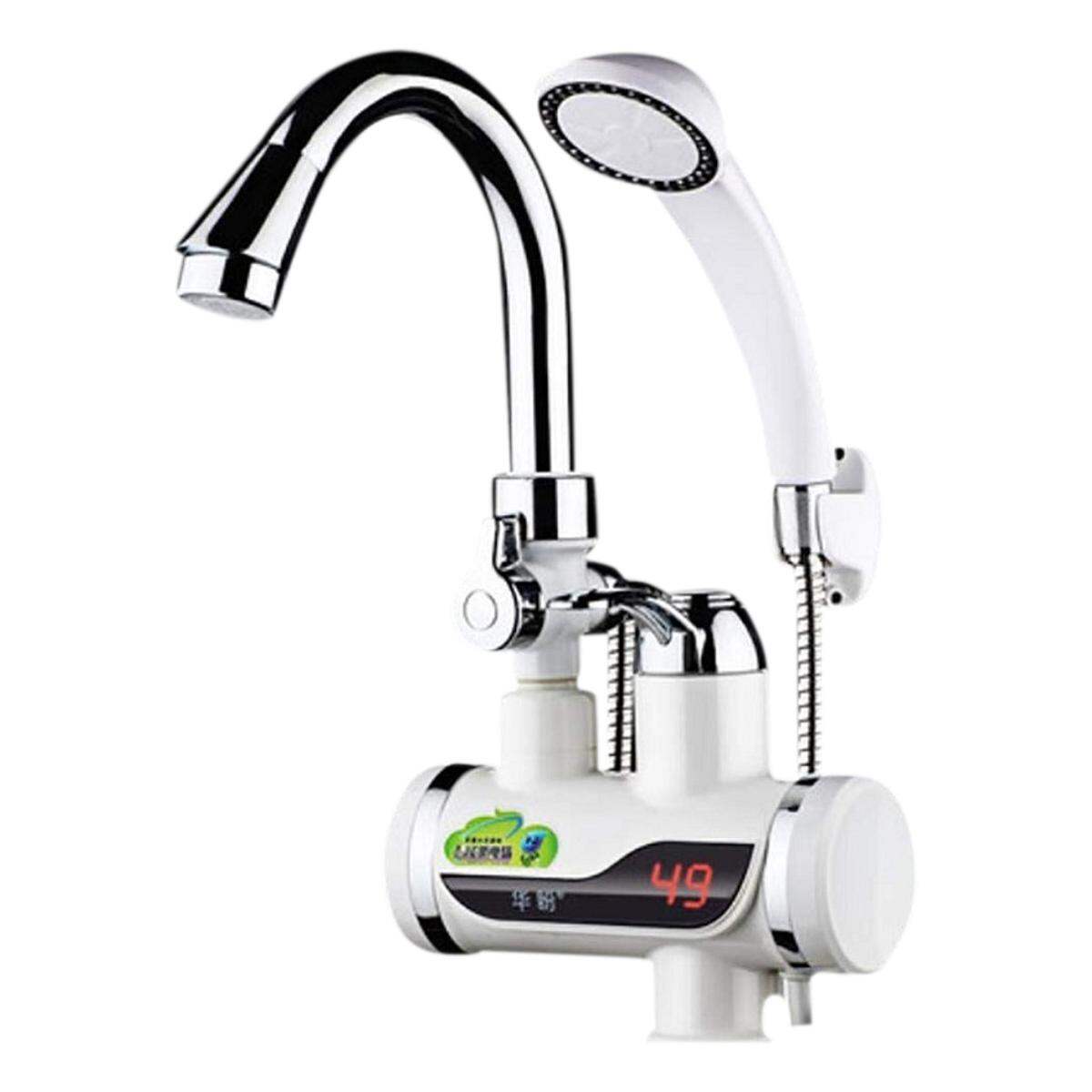Picture of Electric Instant Thankless Digital Electric Hot Water Tap for any wall Mount with led Display with hand shower Faucet, Digital Bathroom Heater - Silver