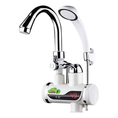 Picture of Electric Instant Thankless Digital Electric Hot Water Tap for any wall Mount with led Display with hand shower Faucet, Digital Bathroom Heater - Silver