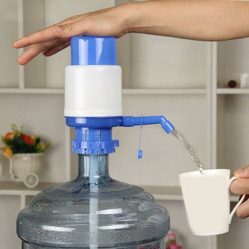 Picture of Bottle Water Pump Dispenser white & blue Easily Dispense Water From Bottles With This Manual Water Pump Dispenser Manual Water Pump For Cans Large Providing Convenience For Your Home Or Office - Multicolor