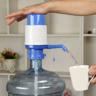 Picture of Bottle Water Pump Dispenser white & blue Easily Dispense Water From Bottles With This Manual Water Pump Dispenser Manual Water Pump For Cans Large Providing Convenience For Your Home Or Office - Multicolor