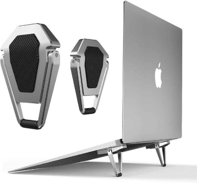 Picture of Universal Metal Foldable Laptop Stand Non - slip Bracket Support for Macbook Pro Air Lenovo Notebook Laptops Mount Holder Feets Portable Heat Dissipation Bracket Game Book Support for Apple Macbook Pro Air Notebook Heat Reduction Holder Laptop Accessories - Silver