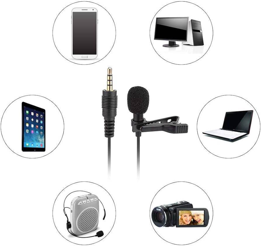 Picture of 3.5mm Jack Microphone Tie Clip - on Lapel Mikrofon Microfono Mic for Mobile Phone - Microphone for Smartphone and Audio Devices, Clear Sound, Universal Compatibility, Black