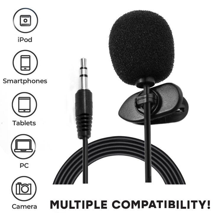 Picture of 3.5mm Jack Microphone Tie Clip - on Lapel Mikrofon Microfono Mic for Mobile Phone - Microphone for Smartphone and Audio Devices, Clear Sound, Universal Compatibility, Black