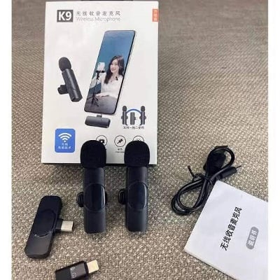 Picture of K9 Wireless Dual Microphone Professional Lapel Lavalier Microphone Remove Noise For Type C+Apple For Smartphone - Black