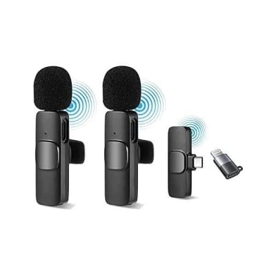 Picture of K9 Wireless Dual Microphone Professional Lapel Lavalier Microphone Remove Noise For Type C+Apple For Smartphone - Black