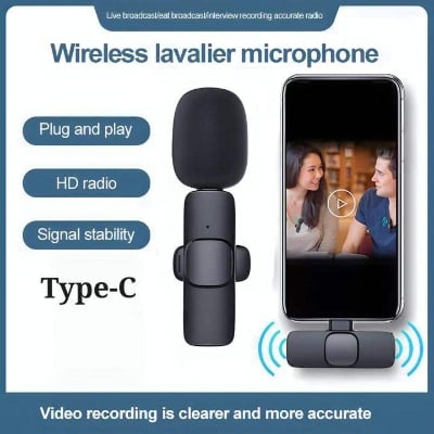 Picture of K9 Wireless Dual Microphone Professional Lapel Lavalier Microphone Remove Noise For Type C+Apple For Smartphone - Black