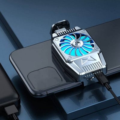 Picture of Rechargeable Universal Mini Mobile Phone Cooling Fan Radiator Turbo Hurricane Game Cooler Cell Phone Cool Heat Sink USB powered/ Rechargeable Chicken King Refrigeration Artifact Game Cooling Back Clip Live Streaming - Black