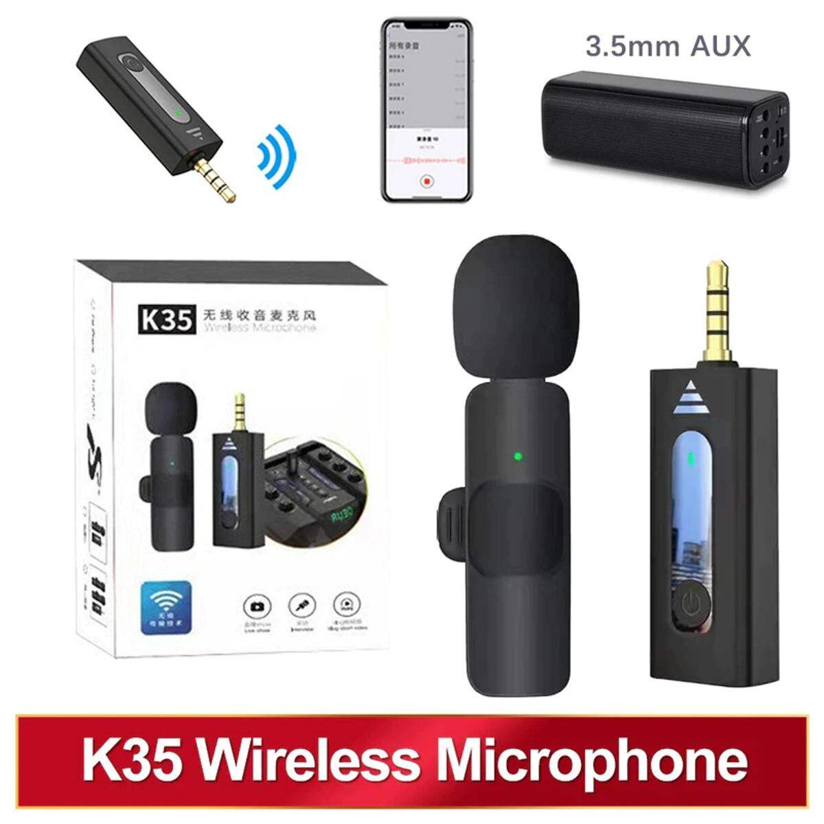 Picture of K35 Dual Wireless Dynamic Microphone with Noise Cancelling 3.5mm Supported for Camera, Sound card, Smartphone