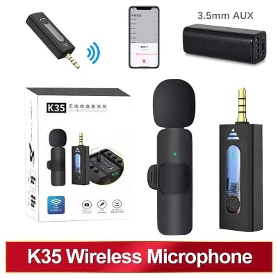Picture of K35 Dual Wireless Dynamic Microphone with Noise Cancelling 3.5mm Supported for Camera, Sound card, Smartphone