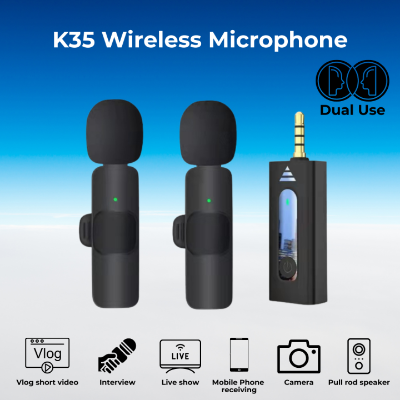Picture of K35 Dual Wireless Dynamic Microphone with Noise Cancelling 3.5mm Supported for Camera, Sound card, Smartphone